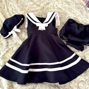 Adorable 3 piece - Girls sailors dress outfit Navy blue/white 18 months
